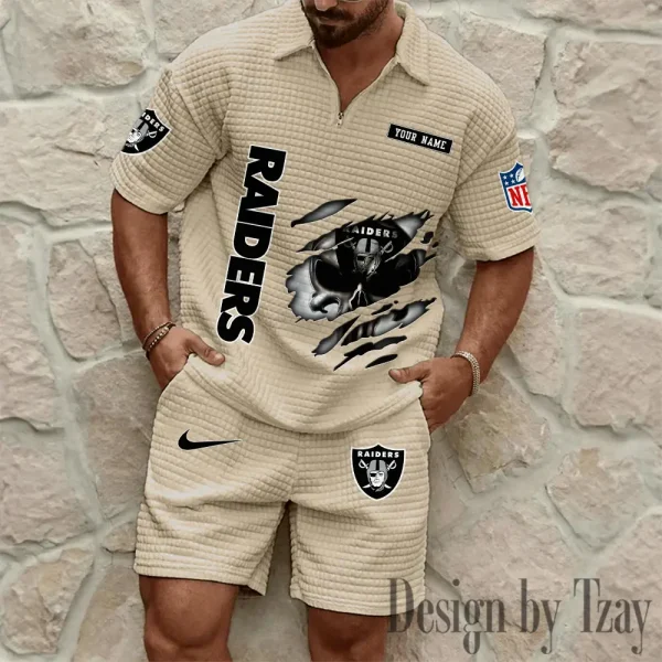 Las Vegas Raiders Men's Waffle Knit Short Sleeve Slim Fit Soft Summer And Shorts BSPTWHZSS393 - Image 4