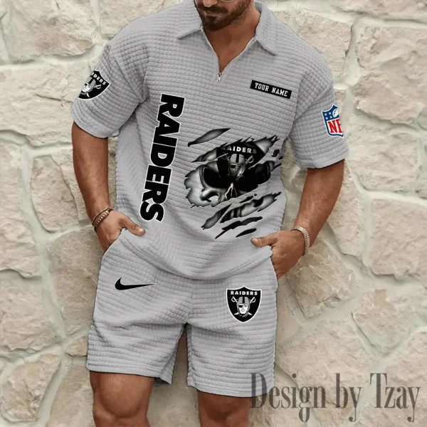 Las Vegas Raiders Men's Waffle Knit Short Sleeve Slim Fit Soft Summer And Shorts BSPTWHZSS393 - Image 5