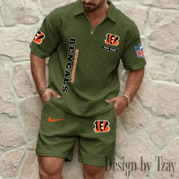 Cincinnati Bengals Men's Waffle Knit Short Sleeve Slim Fit Soft Summer And Shorts BSPTWHZSS350