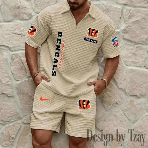 Cincinnati Bengals Men's Waffle Knit Short Sleeve Slim Fit Soft Summer And Shorts BSPTWHZSS350 - Image 3