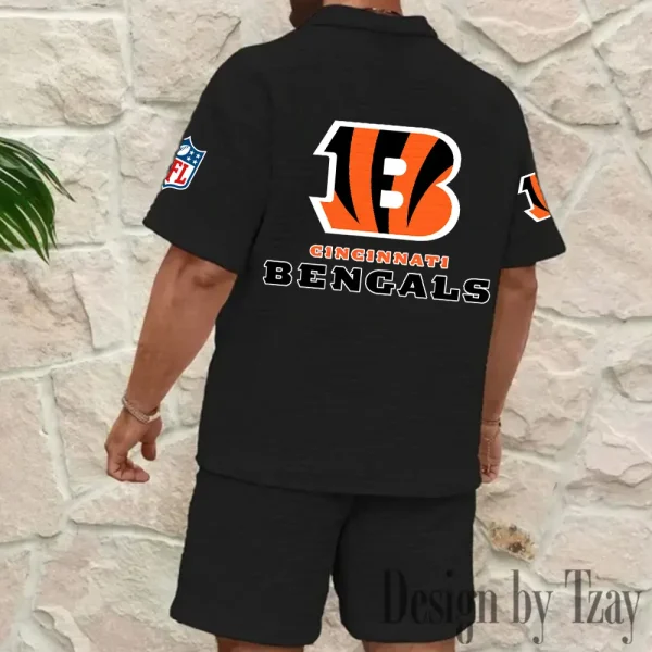 Cincinnati Bengals Men's Waffle Knit Short Sleeve Slim Fit Soft Summer And Shorts BSPTWHZSS350 - Image 6
