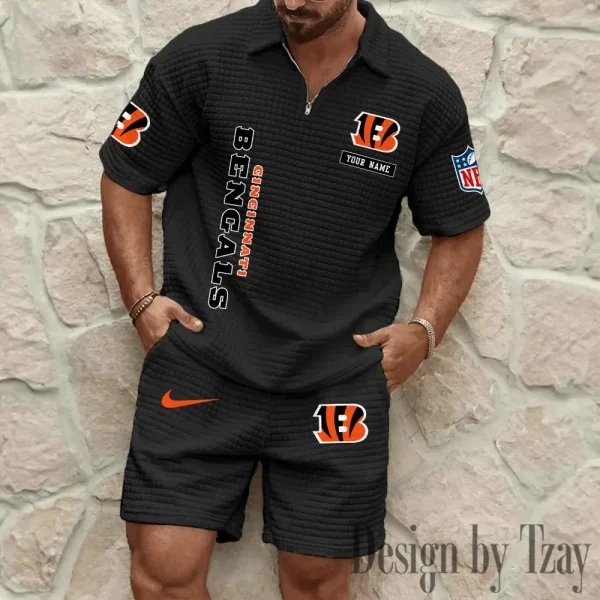 Cincinnati Bengals Men's Waffle Knit Short Sleeve Slim Fit Soft Summer And Shorts BSPTWHZSS350 - Image 5