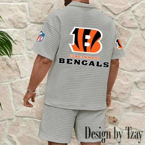 Cincinnati Bengals Men's Waffle Knit Short Sleeve Slim Fit Soft Summer And Shorts BSPTWHZSS350 - Image 8