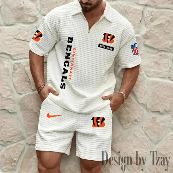 Cincinnati Bengals Men's Waffle Knit Short Sleeve Slim Fit Soft Summer And Shorts BSPTWHZSS350 - Image 9