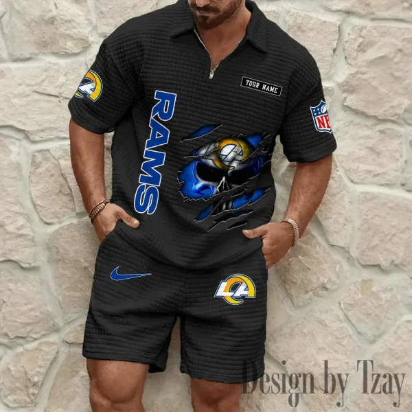 Los Angeles Rams Men's Waffle Knit Short Sleeve Slim Fit Soft Summer And Shorts BSPTWHZSS395