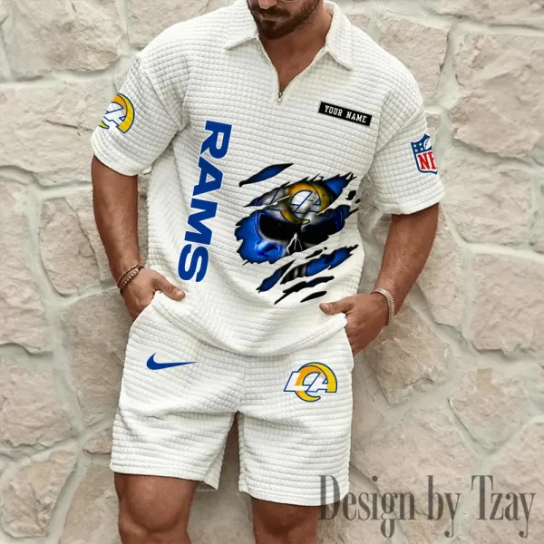 Los Angeles Rams Men's Waffle Knit Short Sleeve Slim Fit Soft Summer And Shorts BSPTWHZSS395 - Image 2