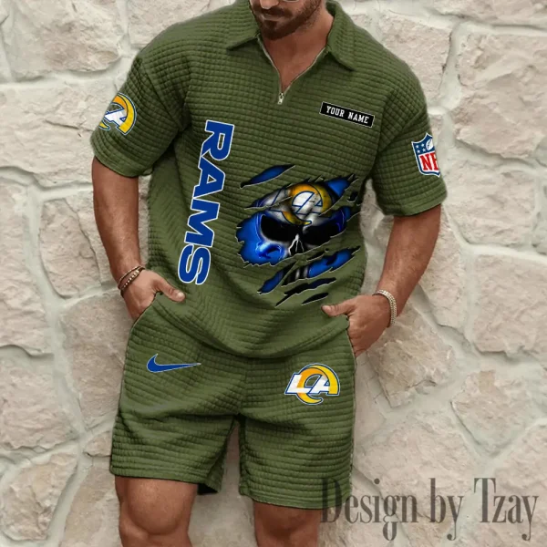 Los Angeles Rams Men's Waffle Knit Short Sleeve Slim Fit Soft Summer And Shorts BSPTWHZSS395 - Image 3