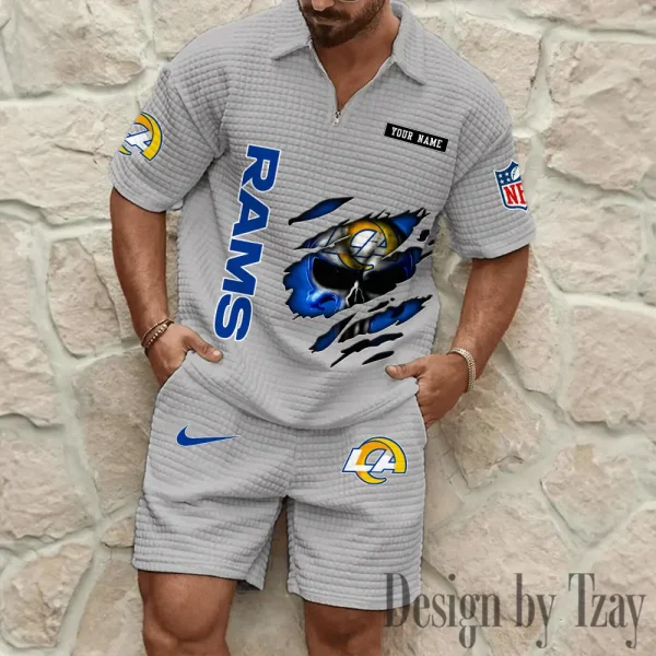 Los Angeles Rams Men's Waffle Knit Short Sleeve Slim Fit Soft Summer And Shorts BSPTWHZSS395 - Image 4