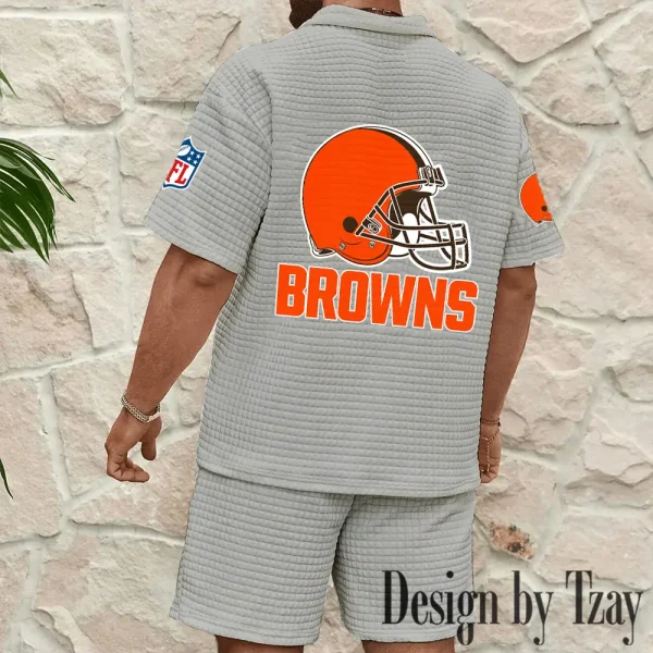 Cleveland Browns Men's Waffle Knit Short Sleeve Slim Fit Soft Summer And Shorts BSPTWHZSS351 - Image 6