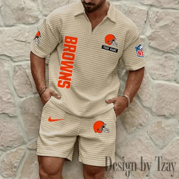 Cleveland Browns Men's Waffle Knit Short Sleeve Slim Fit Soft Summer And Shorts BSPTWHZSS351 - Image 7