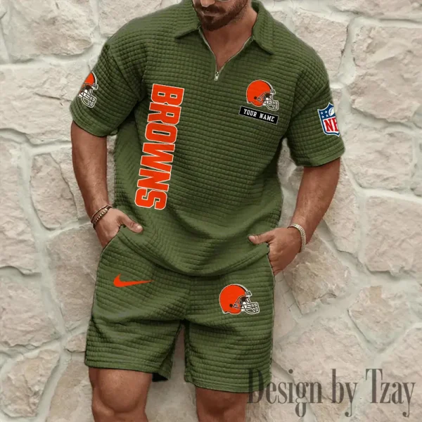 Cleveland Browns Men's Waffle Knit Short Sleeve Slim Fit Soft Summer And Shorts BSPTWHZSS351