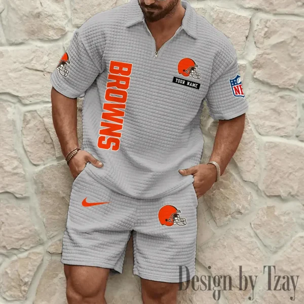 Cleveland Browns Men's Waffle Knit Short Sleeve Slim Fit Soft Summer And Shorts BSPTWHZSS351 - Image 5