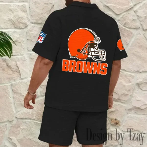 Cleveland Browns Men's Waffle Knit Short Sleeve Slim Fit Soft Summer And Shorts BSPTWHZSS351 - Image 10