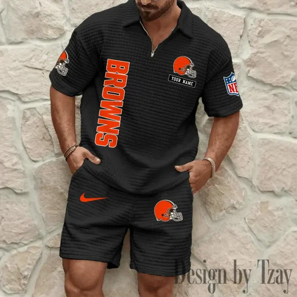 Cleveland Browns Men's Waffle Knit Short Sleeve Slim Fit Soft Summer And Shorts BSPTWHZSS351 - Image 9