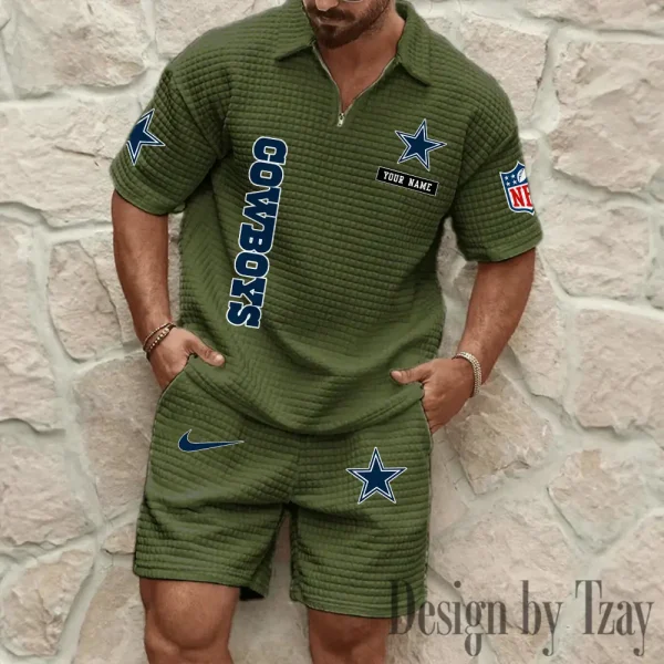 Dallas Cowboys Men's Waffle Knit Short Sleeve Slim Fit Soft Summer And Shorts BSPTWHZSS352 - Image 9