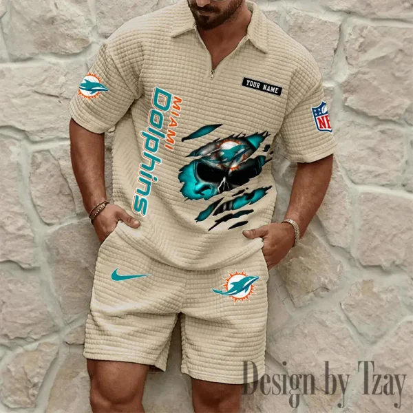 Miami Dolphins Men's Waffle Knit Short Sleeve Slim Fit Soft Summer And Shorts BSPTWHZSS396