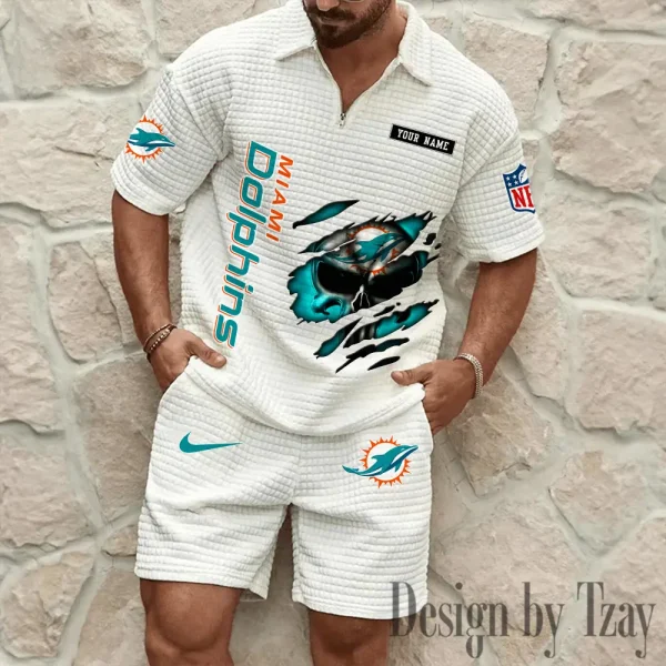 Miami Dolphins Men's Waffle Knit Short Sleeve Slim Fit Soft Summer And Shorts BSPTWHZSS396 - Image 2