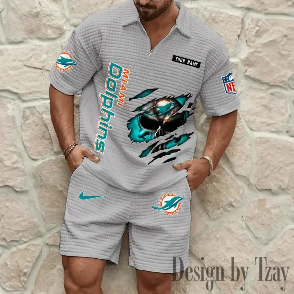 Miami Dolphins Men's Waffle Knit Short Sleeve Slim Fit Soft Summer And Shorts BSPTWHZSS396 - Image 3