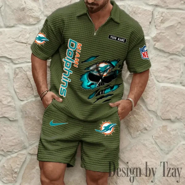 Miami Dolphins Men's Waffle Knit Short Sleeve Slim Fit Soft Summer And Shorts BSPTWHZSS396 - Image 4