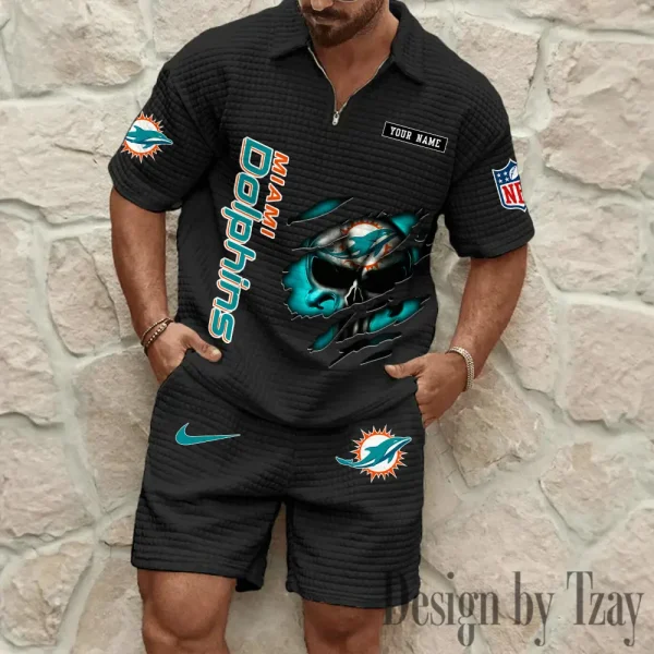 Miami Dolphins Men's Waffle Knit Short Sleeve Slim Fit Soft Summer And Shorts BSPTWHZSS396 - Image 5