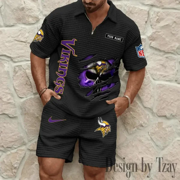 Minnesota Vikings Men's Waffle Knit Short Sleeve Slim Fit Soft Summer And Shorts BSPTWHZSS397