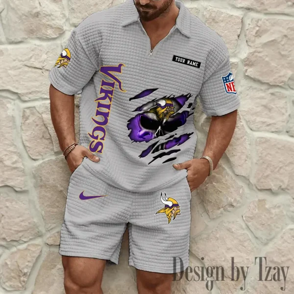 Minnesota Vikings Men's Waffle Knit Short Sleeve Slim Fit Soft Summer And Shorts BSPTWHZSS397 - Image 2