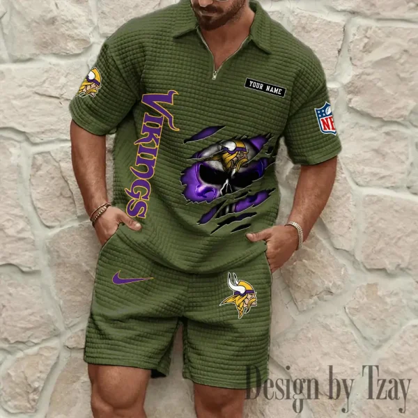 Minnesota Vikings Men's Waffle Knit Short Sleeve Slim Fit Soft Summer And Shorts BSPTWHZSS397 - Image 3