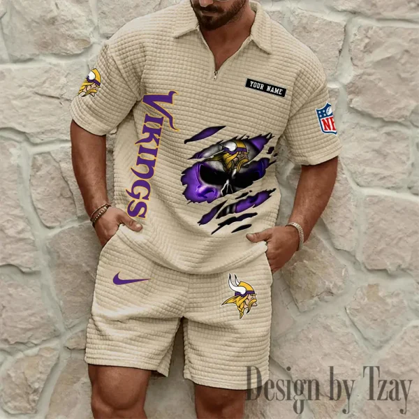 Minnesota Vikings Men's Waffle Knit Short Sleeve Slim Fit Soft Summer And Shorts BSPTWHZSS397 - Image 4