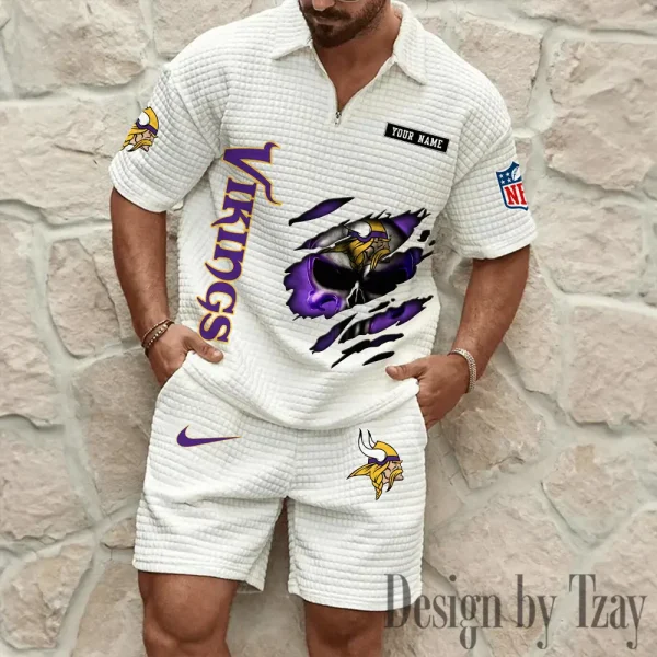 Minnesota Vikings Men's Waffle Knit Short Sleeve Slim Fit Soft Summer And Shorts BSPTWHZSS397 - Image 5