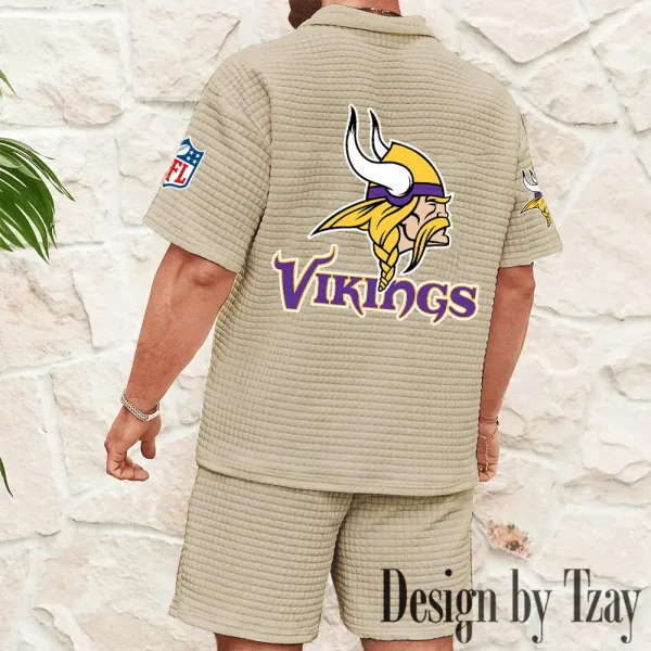 Minnesota Vikings Men's Waffle Knit Short Sleeve Slim Fit Soft Summer And Shorts BSPTWHZSS397 - Image 6