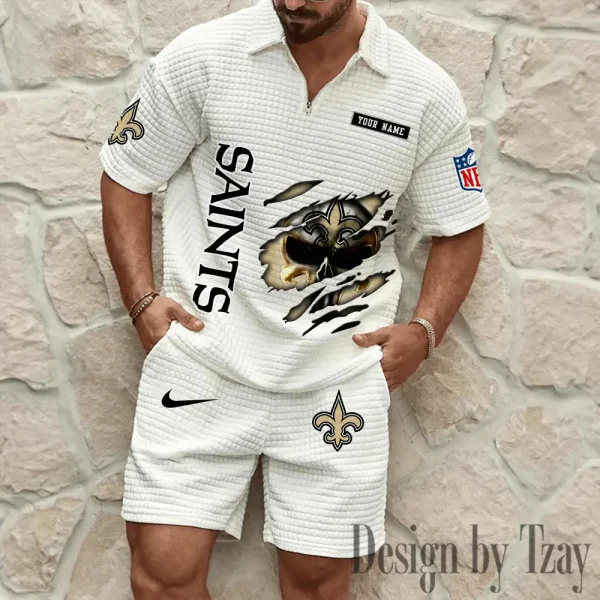 New Orleans Saints Men's Waffle Knit Short Sleeve Slim Fit Soft Summer And Shorts BSPTWHZSS399