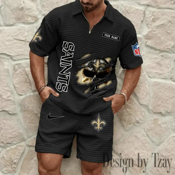 New Orleans Saints Men's Waffle Knit Short Sleeve Slim Fit Soft Summer And Shorts BSPTWHZSS399 - Image 2