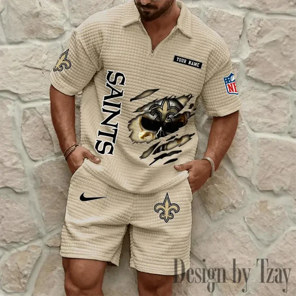 New Orleans Saints Men's Waffle Knit Short Sleeve Slim Fit Soft Summer And Shorts BSPTWHZSS399 - Image 3