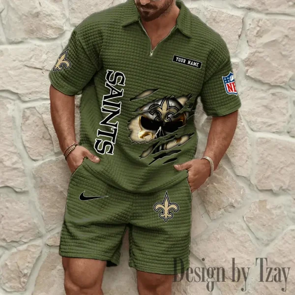 New Orleans Saints Men's Waffle Knit Short Sleeve Slim Fit Soft Summer And Shorts BSPTWHZSS399 - Image 4