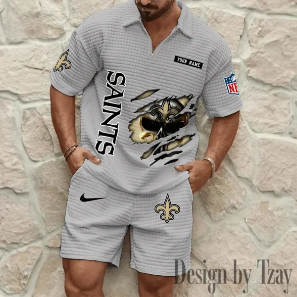 New Orleans Saints Men's Waffle Knit Short Sleeve Slim Fit Soft Summer And Shorts BSPTWHZSS399 - Image 5