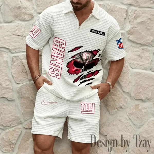 New York Giants Men's Waffle Knit Short Sleeve Slim Fit Soft Summer And Shorts BSPTWHZSS400