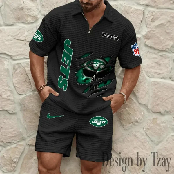 New York Jets Men's Waffle Knit Short Sleeve Slim Fit Soft Summer And Shorts BSPTWHZSS401