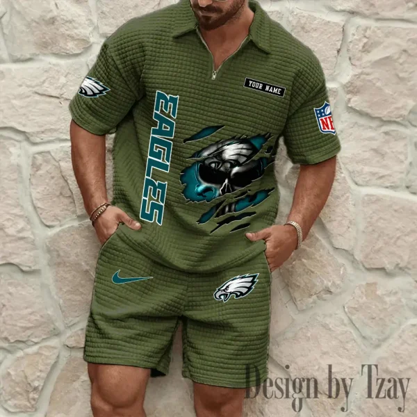 Philadelphia Eagles Men's Waffle Knit Short Sleeve Slim Fit Soft Summer And Shorts BSPTWHZSS402