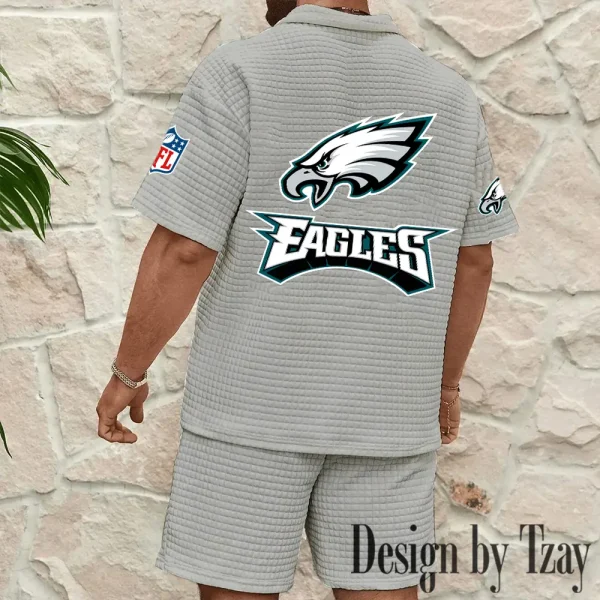 Philadelphia Eagles Men's Waffle Knit Short Sleeve Slim Fit Soft Summer And Shorts BSPTWHZSS402 - Image 6