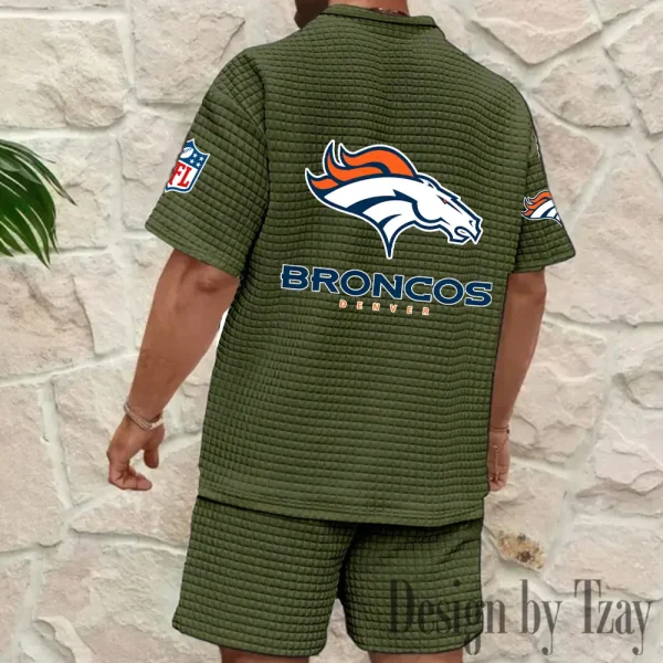 Denver Broncos Men's Waffle Knit Short Sleeve Slim Fit Soft Summer And Shorts BSPTWHZSS353 - Image 4