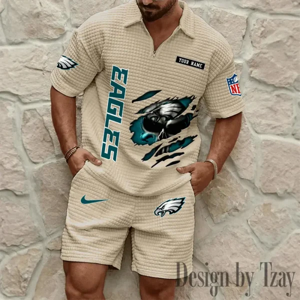 Philadelphia Eagles Men's Waffle Knit Short Sleeve Slim Fit Soft Summer And Shorts BSPTWHZSS402 - Image 3