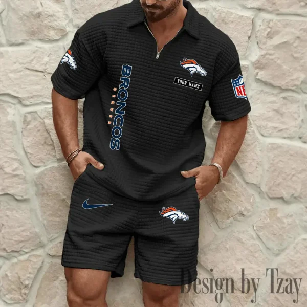 Denver Broncos Men's Waffle Knit Short Sleeve Slim Fit Soft Summer And Shorts BSPTWHZSS353 - Image 5