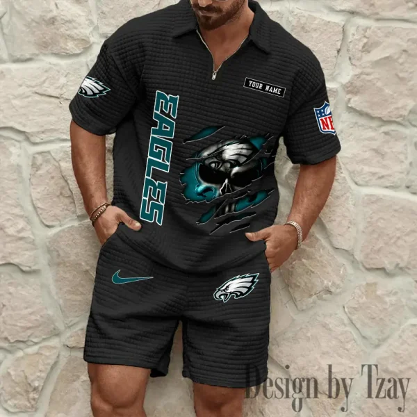 Philadelphia Eagles Men's Waffle Knit Short Sleeve Slim Fit Soft Summer And Shorts BSPTWHZSS402 - Image 5