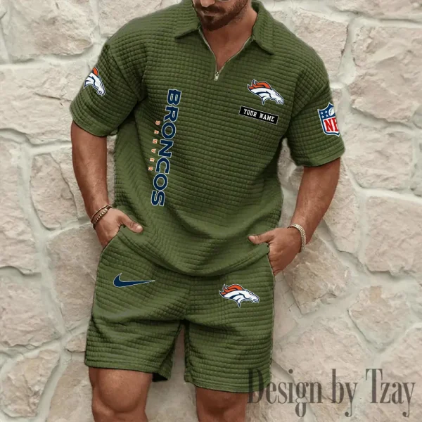 Denver Broncos Men's Waffle Knit Short Sleeve Slim Fit Soft Summer And Shorts BSPTWHZSS353 - Image 3