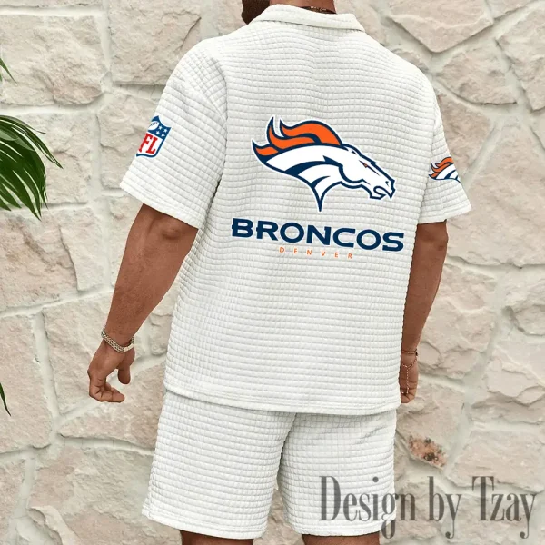 Denver Broncos Men's Waffle Knit Short Sleeve Slim Fit Soft Summer And Shorts BSPTWHZSS353 - Image 8
