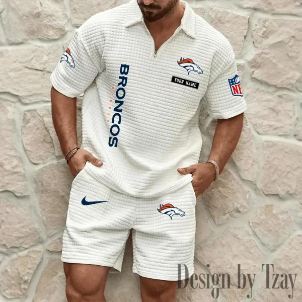 Denver Broncos Men's Waffle Knit Short Sleeve Slim Fit Soft Summer And Shorts BSPTWHZSS353 - Image 7