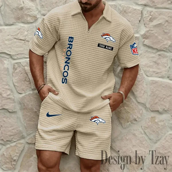Denver Broncos Men's Waffle Knit Short Sleeve Slim Fit Soft Summer And Shorts BSPTWHZSS353 - Image 9