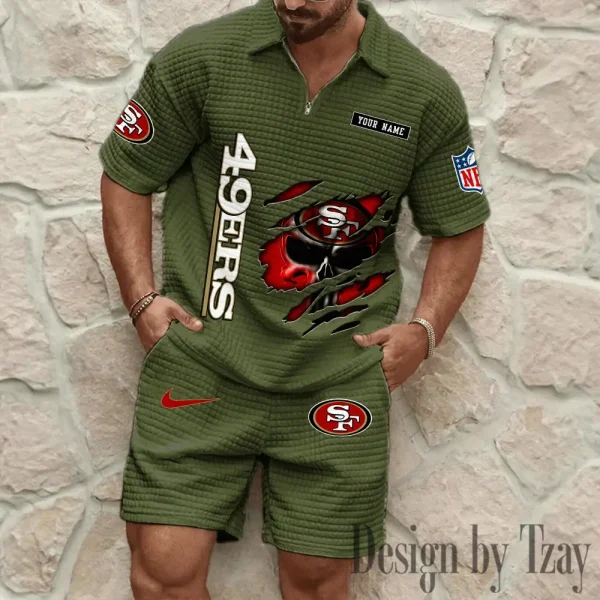 San Francisco 49ers Men's Waffle Knit Short Sleeve Slim Fit Soft Summer And Shorts BSPTWHZSS404