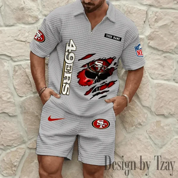 San Francisco 49ers Men's Waffle Knit Short Sleeve Slim Fit Soft Summer And Shorts BSPTWHZSS404 - Image 2