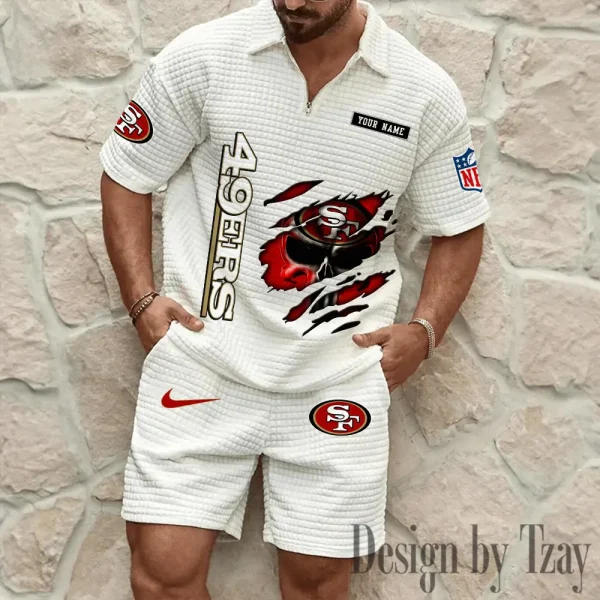 San Francisco 49ers Men's Waffle Knit Short Sleeve Slim Fit Soft Summer And Shorts BSPTWHZSS404 - Image 3